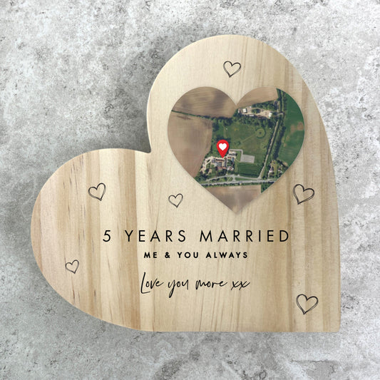 Personalised Heart Map Location Wooden Freestanding Heart