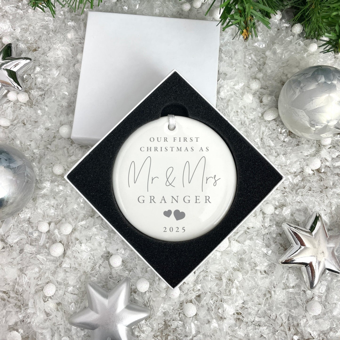 Our First Christmas Married Ceramic Disc Hanging Decoration + Gift Box