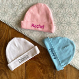 Personalised Baby Hat Embroidered Name White Pink or Blue Hat Always Personal 