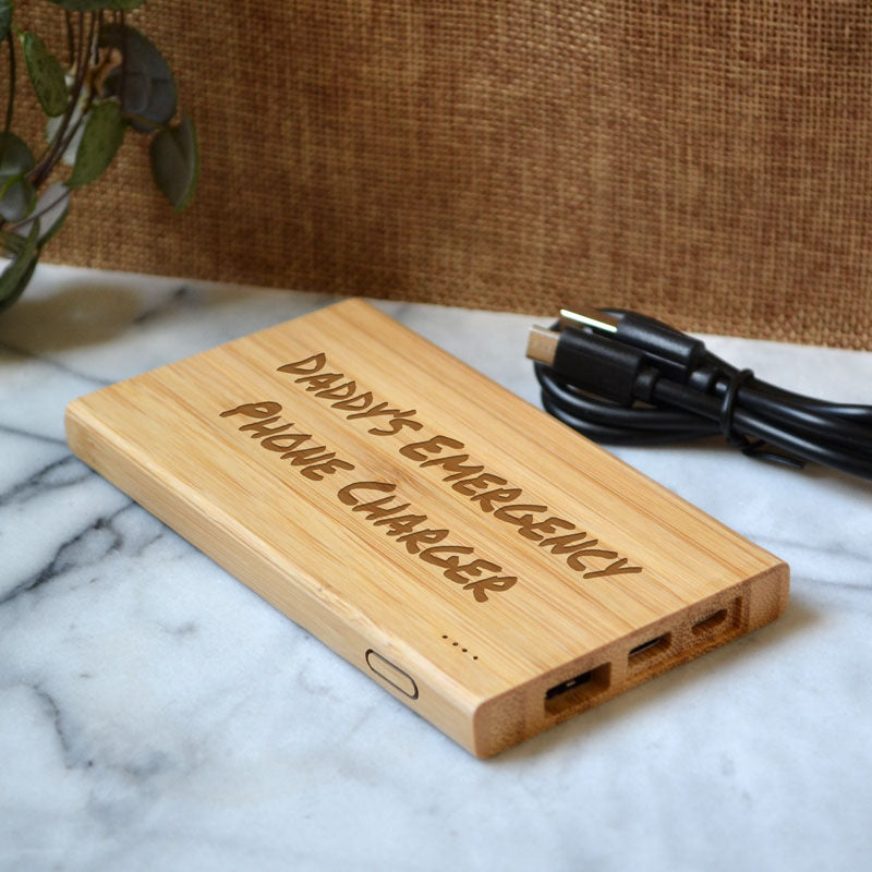 Personalised Bamboo Powerbank Portable Phone Charger