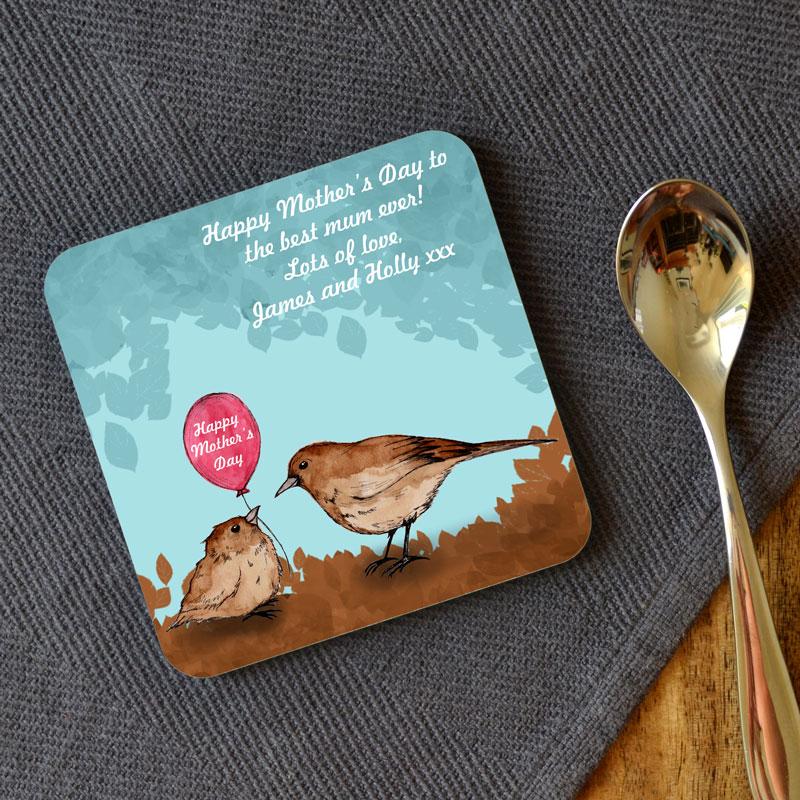 Personalised Mother's Day Little Bird Illustration Square Coaster Coaster Always Personal 