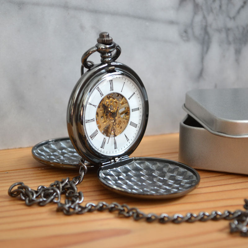 Personalised Engraved Mechanical Pocket Watch Black - Ideal Wedding, Father's Day & Birthday Gift
