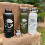 Personalised Camping Water Bottle Metal Bamboo Lid Engraved Camping Design Water Bottle Always Personal 