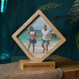 Personalised Diamond Revolving Photo Frame Bamboo Engraved Message Photo Frame Always Personal 