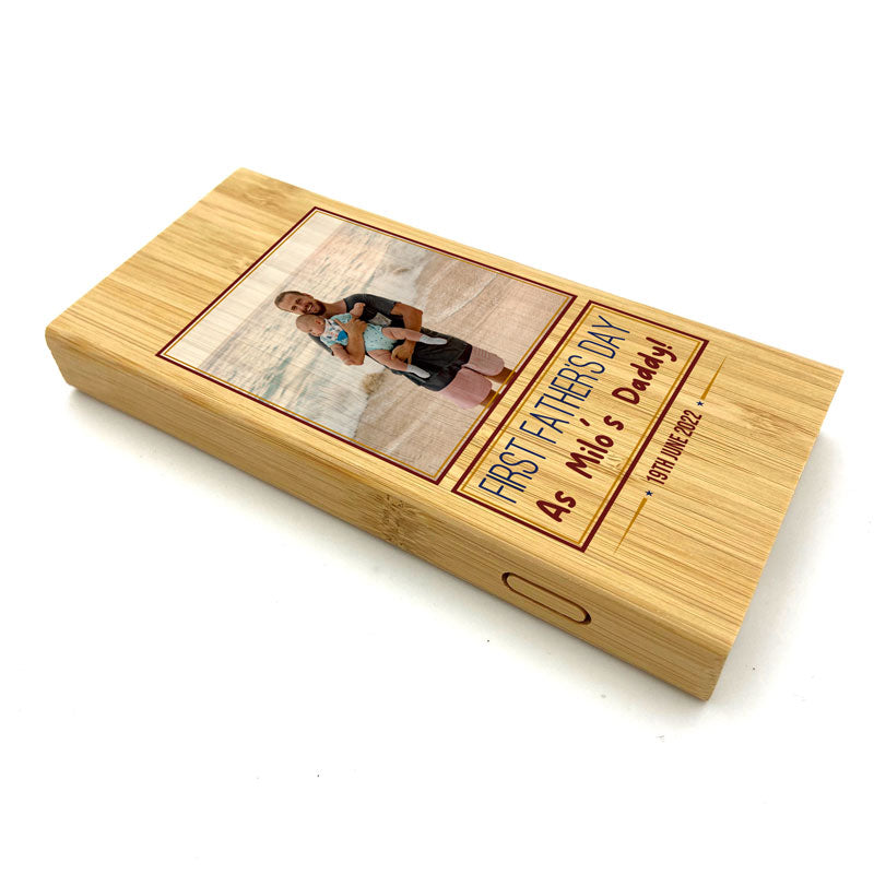 Personalised First Father's Day Powerbank Wireless Charger for Smartphone Eco Bamboo