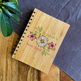 Personalised Flower Pattern Bamboo Note Book Any Name