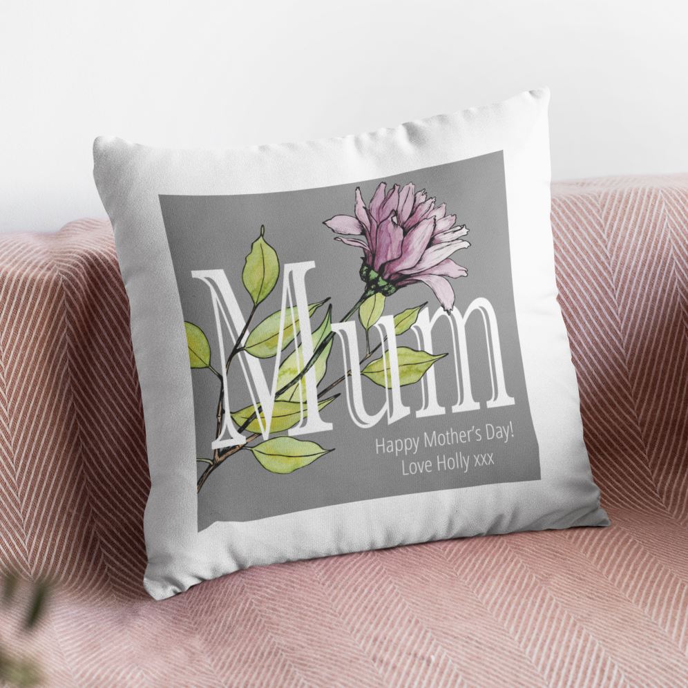 Personalised Mother's Day Grey Floral Cushion Cushion Always Personal 