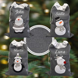 Personalised Luxury Deluxe Embroidered Dark Grey Knitted Santa Sack - Santa, Snowman, Penguin & Reindeer