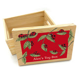 Personalised Toy Box Ladybird Print Wooden Red and Green