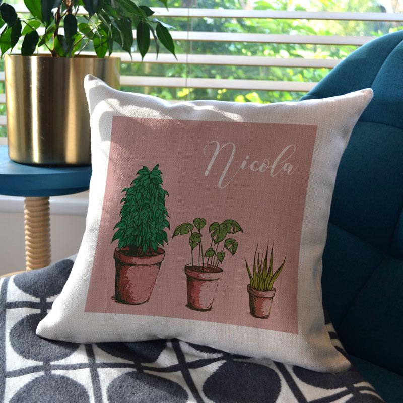 Personalised House Plant Print Linen Cushion Cushion Always Personal 