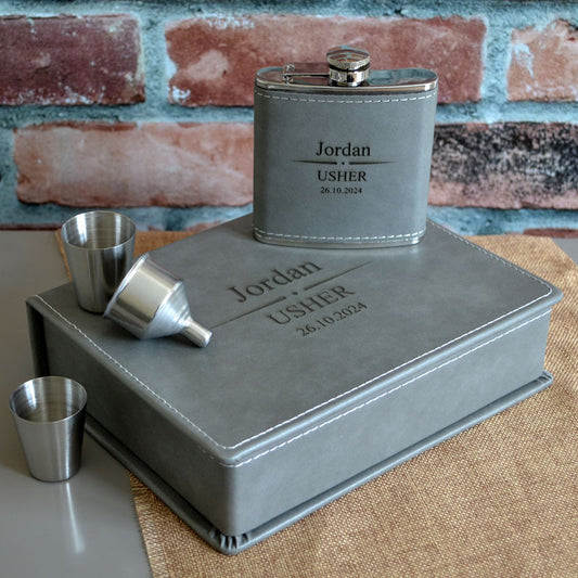 Personalised Luxury Groomsman and Groom's Hip Flask Set