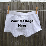 White boxers customised with your own message