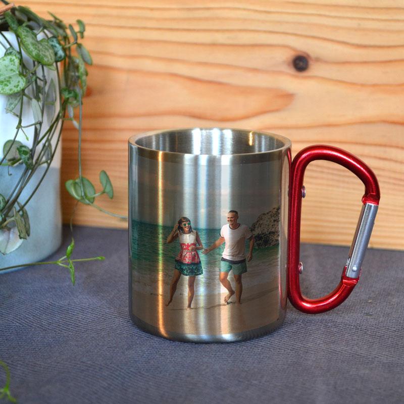 Personalised Stainless Steel Photo Mug with Carabiner Handle - Child & Adult Sizes Mug Always Personal 