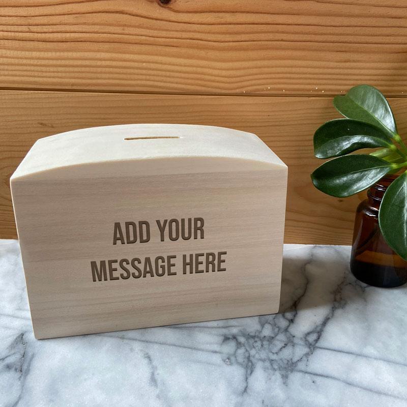 Personalised Wooden Money Box Any Message Engraved Money Box Always Personal 