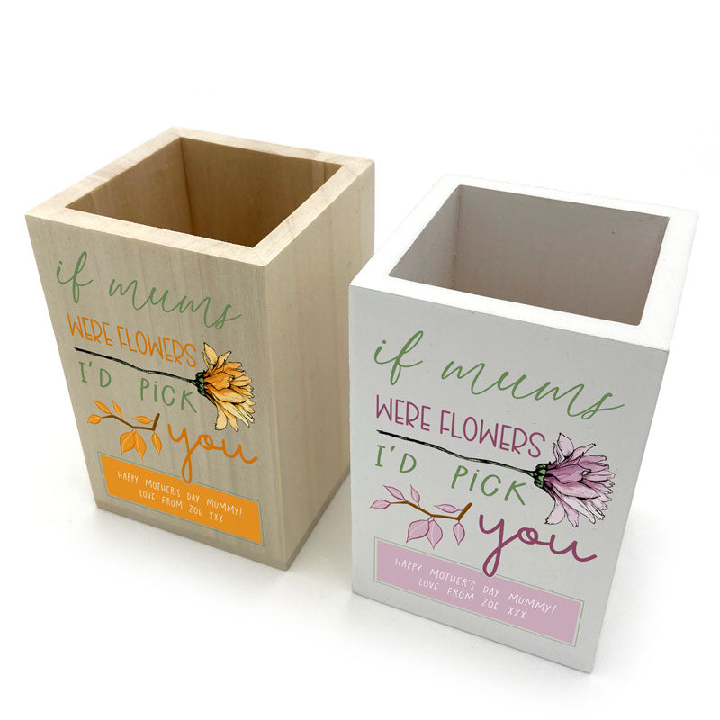 Personalised Wooden Pencil Pot Mother's Day Flower Print