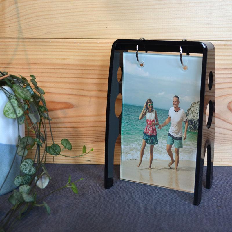 Personalised Glass Photo Display with Swing Frame in Black Acrylic Photo Frame Always Personal 