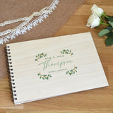 Personalised Wooden Wedding Guest Book Green Leaves