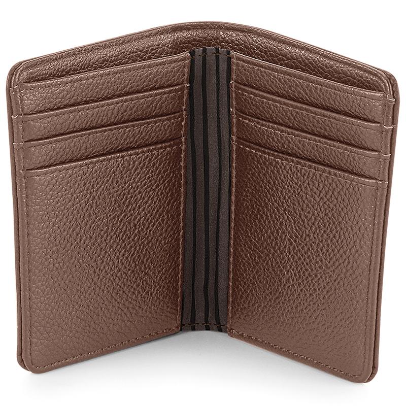 Inside of brown leather-look personalised wallet