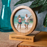 Personalised Bamboo Photo Frame Engraved Double Sided Round Photo Frame Always Personal 