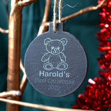 Personalised Engraved Teddy My First Christmas Slate Decoration Slate Christmas Decoration Always Personal 