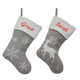 Personalised Embroidered Luxury Silver Snowflake and Reindeer Stockings Christmas Stocking Always Personal 