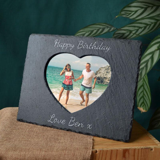 Personalised Heart Photo Frame Natural Slate Engraved Message Photo Frame Always Personal