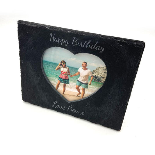 Personalised Heart Photo Frame Natural Slate Engraved Message Photo Frame Always Personal