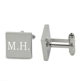 Personalised square silver cufflinks with initials engraved on them