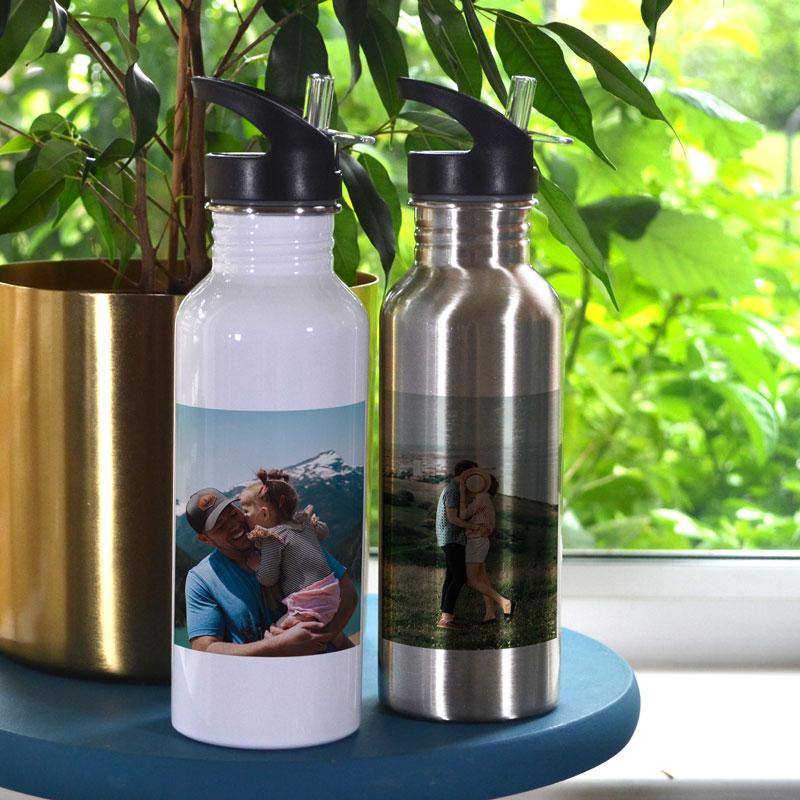 Personalised Aluminium Straw Water Bottle 600ml White or Silver Water Bottle Always Personal 
