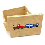 Personalised Wooden Toy Box Red and Blue Train Print