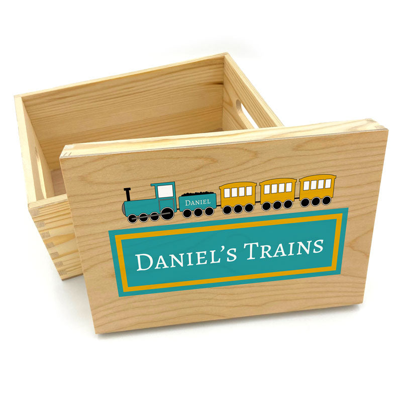 Personalised Toy Box Train Design Multiple Colours Natural Wood