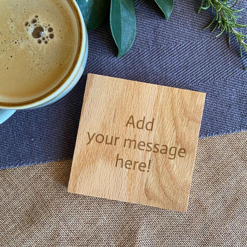 Personalised Solid Oak Square Wooden Coaster Any Message Coaster Always Personal 