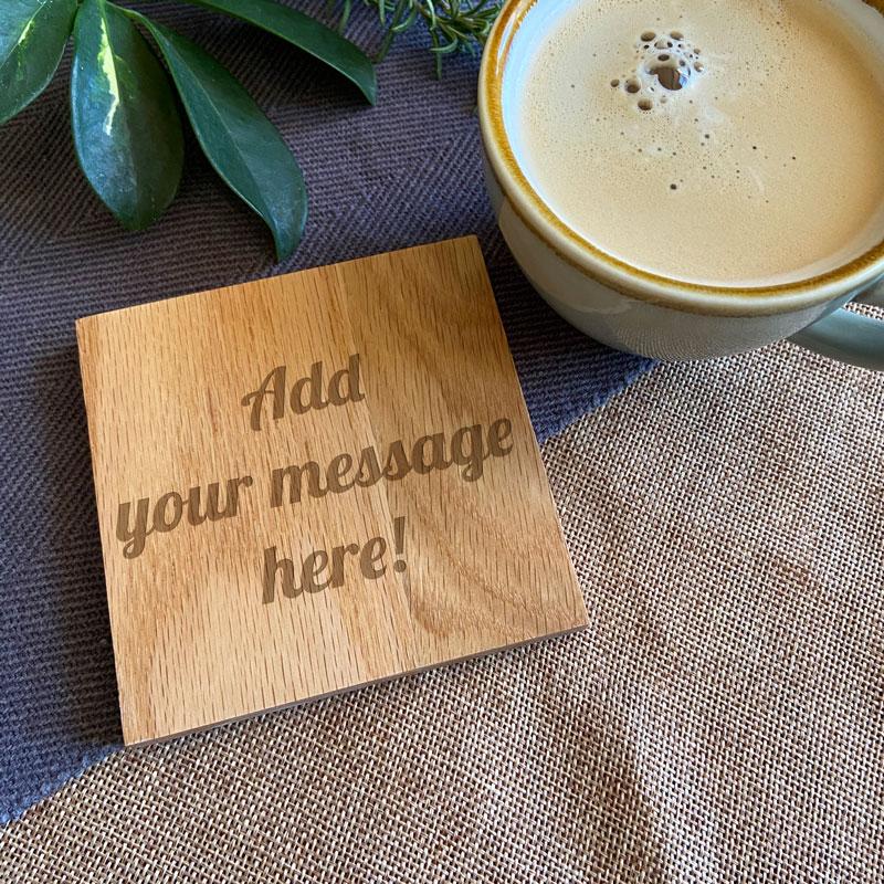 Personalised wooden coaster made from solid oak