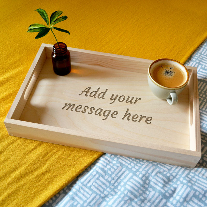 Personalised Wooden Tray with Handles Any Message Engraved - 38.5cm x 24.5cm x 5cm