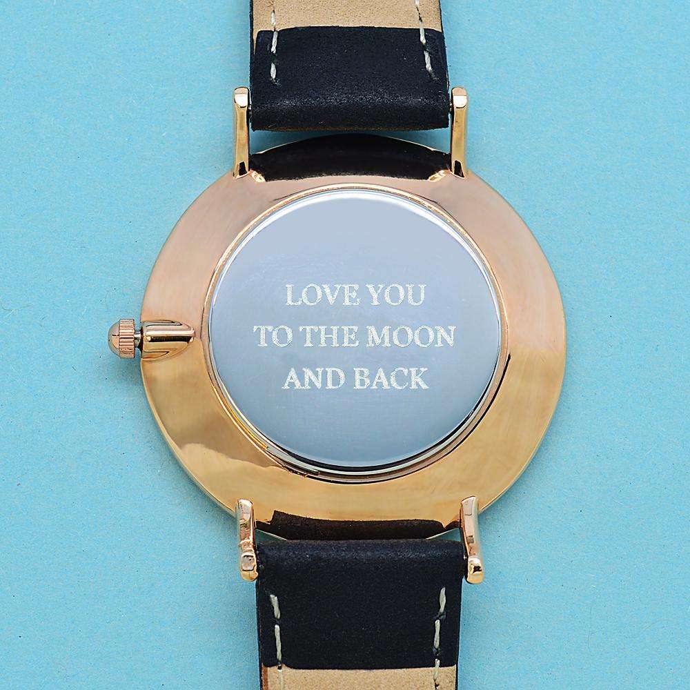 Modern - Vintage Personalised Leather Watch in Black Accessories Treat