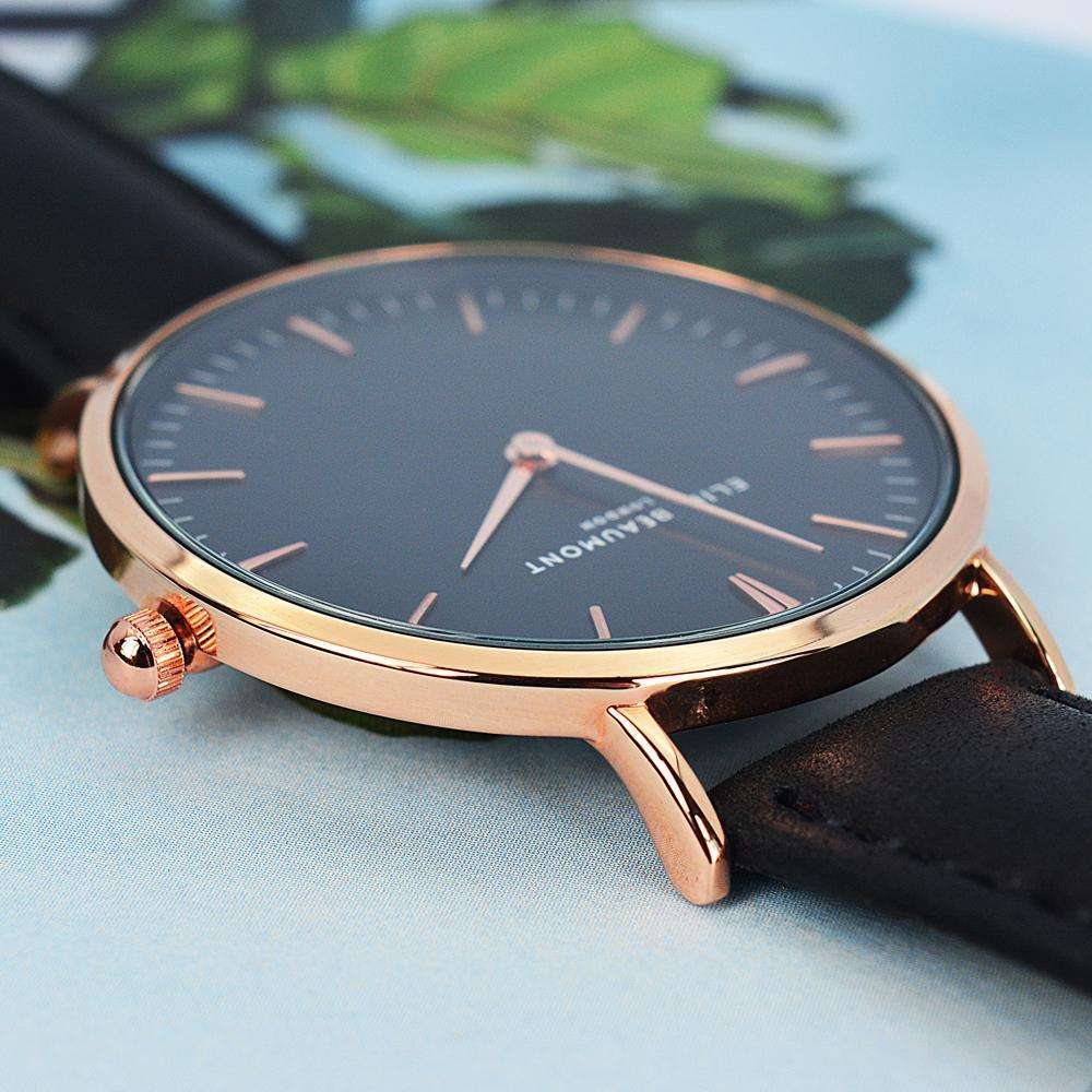Modern - Vintage Personalised Leather Watch in Black Accessories Treat