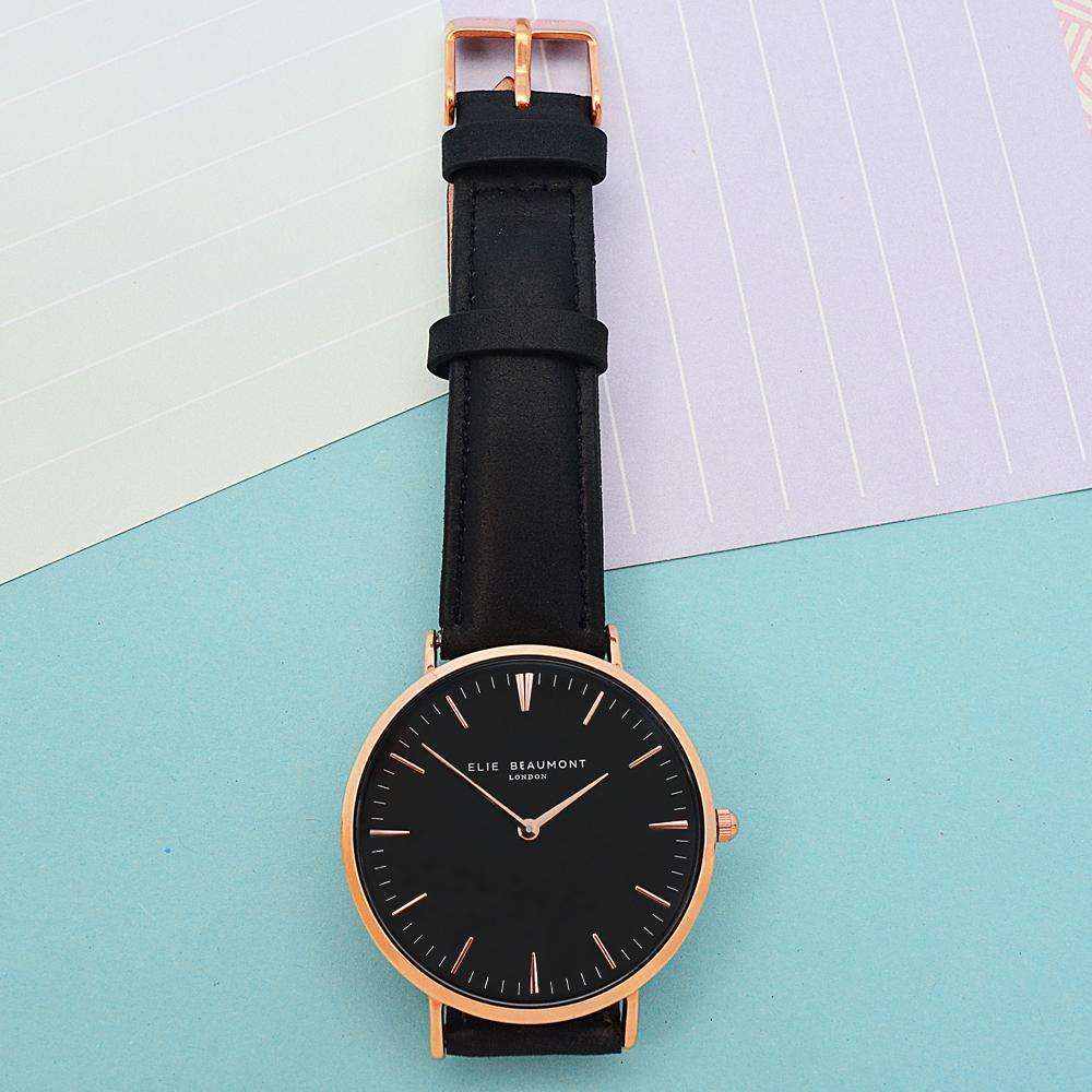 Modern - Vintage Personalised Leather Watch in Black Accessories Treat