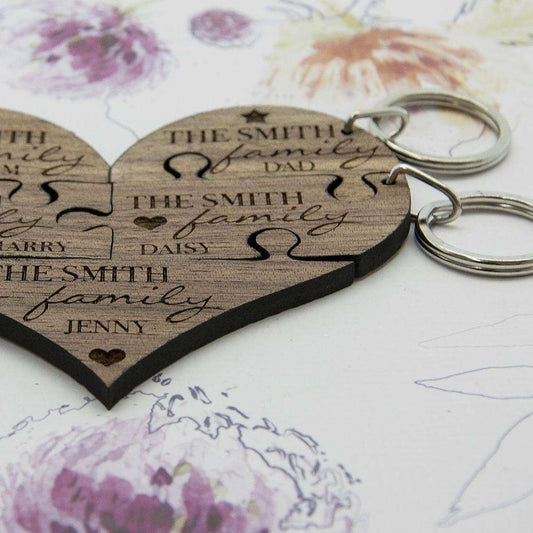 Our Family Heart Wooden Jigsaw Keyring Keyrings Treat