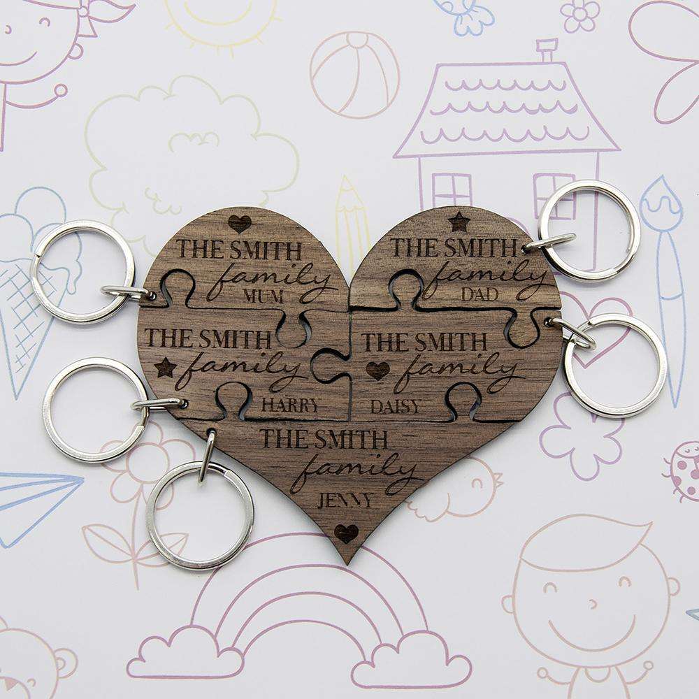 Our Family Heart Wooden Jigsaw Keyring Keyrings Treat