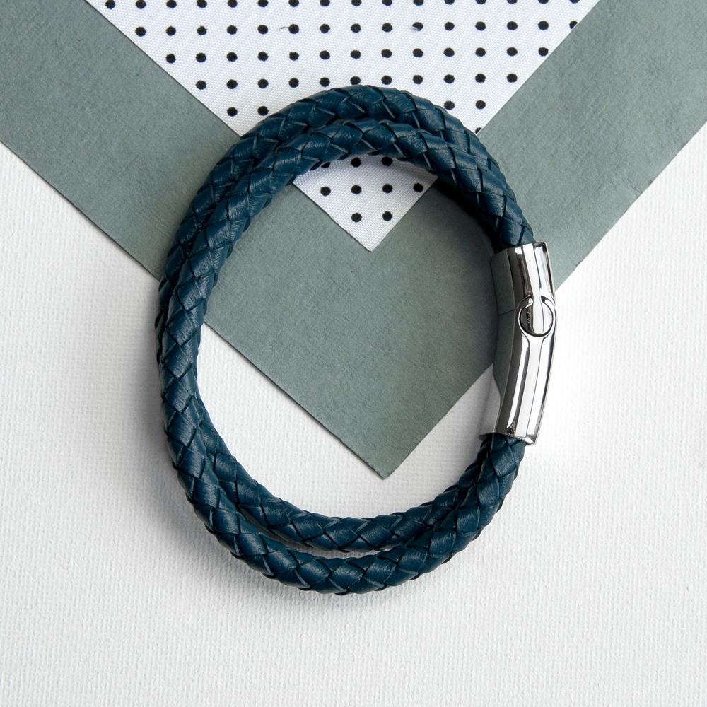 Personalised Men's Dual Leather Woven Bracelet in Teal Accessories Treat