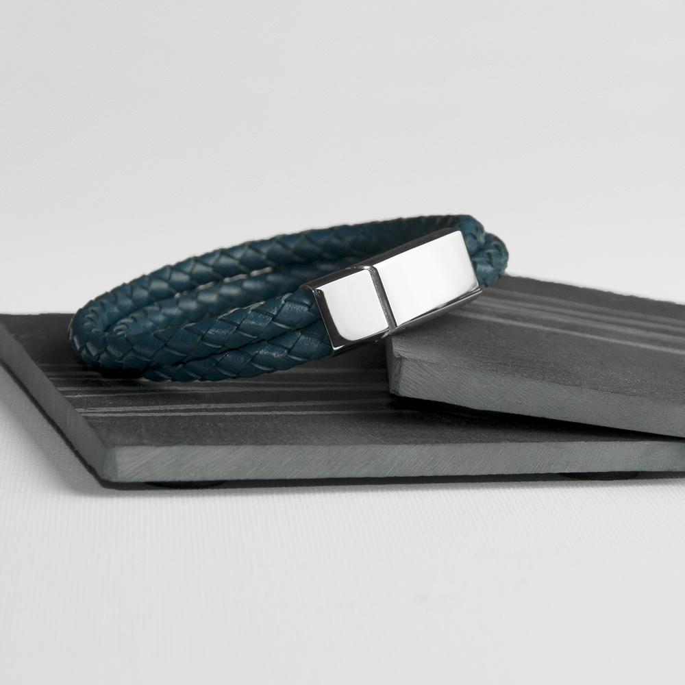 Personalised Men's Dual Leather Woven Bracelet in Teal Accessories Treat
