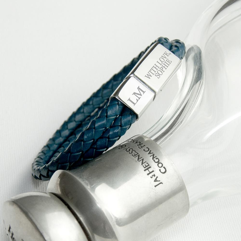 Personalised Men's Dual Leather Woven Bracelet in Teal Accessories Treat