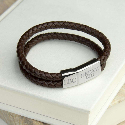Personalised Men's Dual Leather Woven Bracelet In Umber Accessories Treat