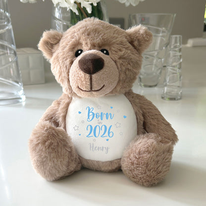 Personalised Born in 2026 Teddy Bear Plush Soft Toy 25cm | New Baby Arrival Gift