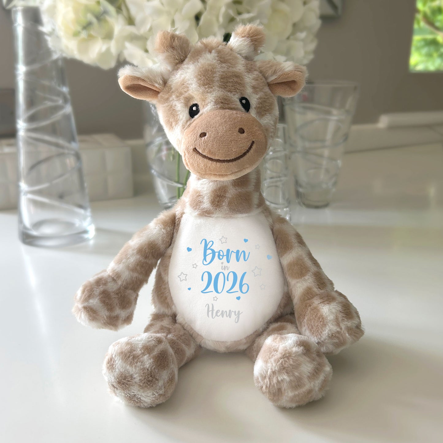 Personalised Born in 2026 Giraffe Teddy Bear 34cm | New Baby, 1st Birthday or Christening Gift