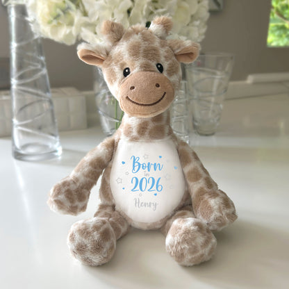Personalised Born in 2026 Giraffe Teddy Bear 34cm | New Baby, 1st Birthday or Christening Gift