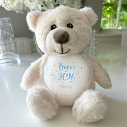 Personalised Born in 2026 Teddy Bear Plush Soft Toy 25cm | New Baby Arrival Gift