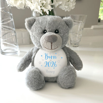 Personalised Born in 2026 Teddy Bear Plush Soft Toy 25cm | New Baby Arrival Gift