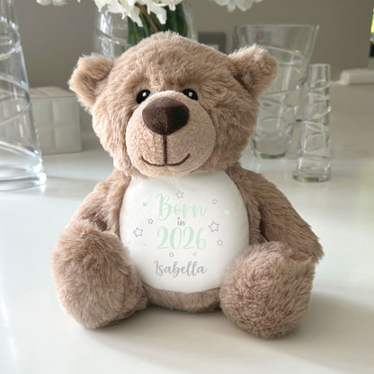 Personalised Born in 2026 Teddy Bear Plush Soft Toy 25cm | New Baby Arrival Gift