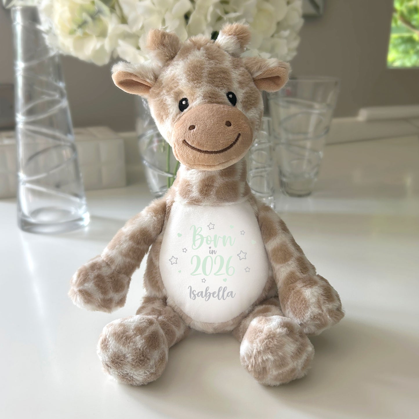 Personalised Born in 2026 Giraffe Teddy Bear 34cm | New Baby, 1st Birthday or Christening Gift